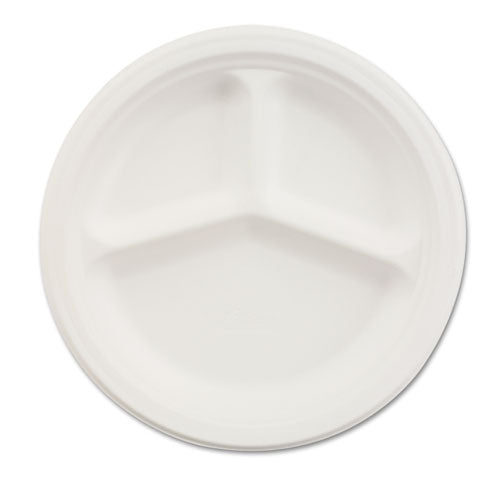 Paper Dinnerware, 3-comp Plate, 9 1-4" Dia, White, 500-carton