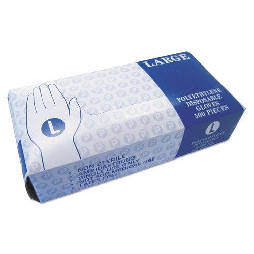 INTEPLAST Embossed Polyethylene Disposable Gloves, Large, Powder-free, Clear, 500-box, 4 Boxes-carton