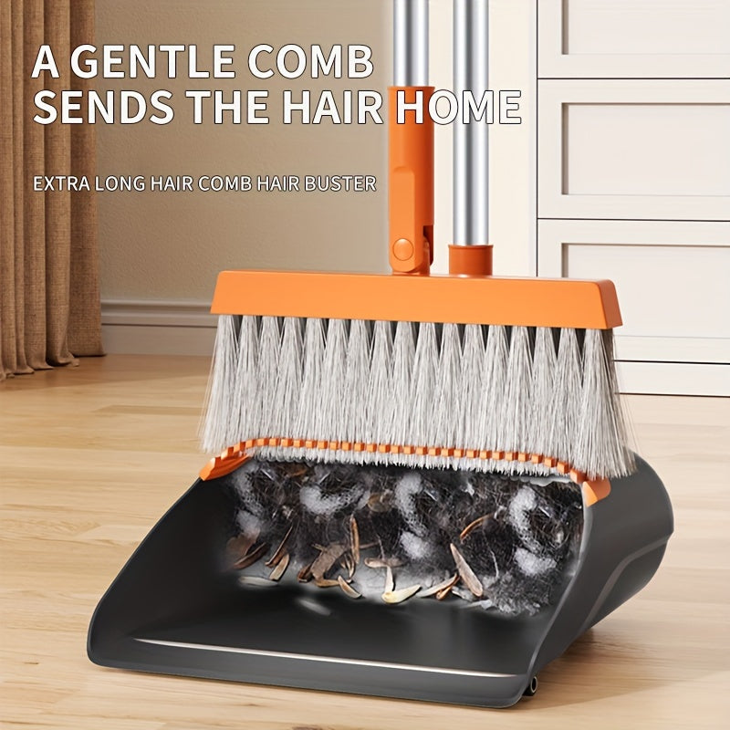 1 Set, Broom And Dustpan Set Combination, Thickened Rotatable Folding Stainless Steel Rod, Durable Soft Hair Broom, Plastic Non-stick Hair, Thickened Design, Suitable for Pet Hair Removal, Bedroom, Living Room, Courtyard Cleaning Supplies.