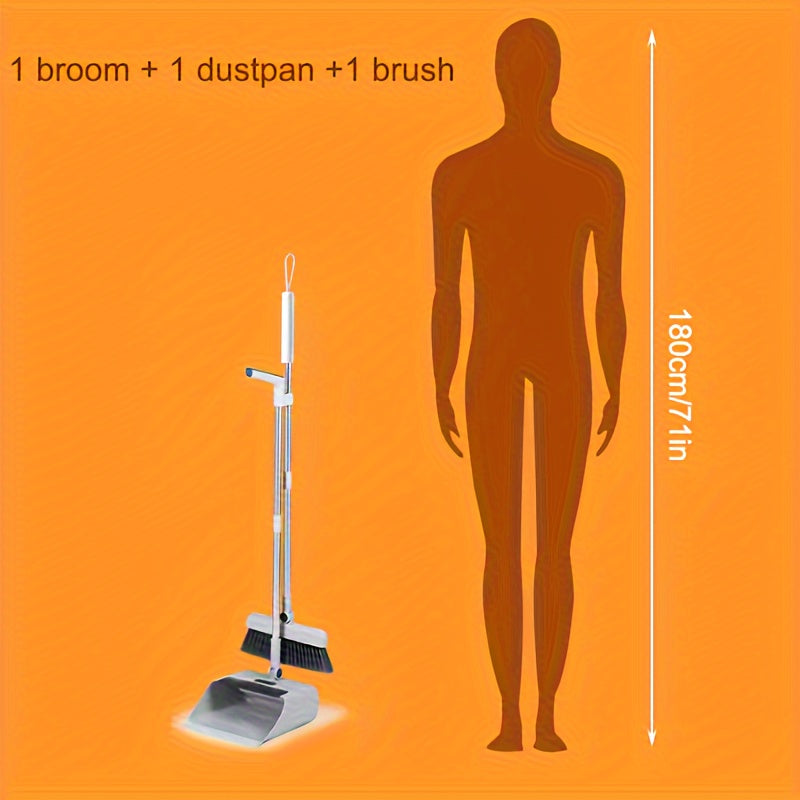 1 Set, Household Broom And Dustpan Set, Durable Sweeping Broom And Dustpan with Long Handle, Creative Dustpan with Comb Tooth, Floor Cleaning Tool, Pet Hair Removal, for Home Office School Dorm, Cleaning Supplies, Cleaning Gadgets