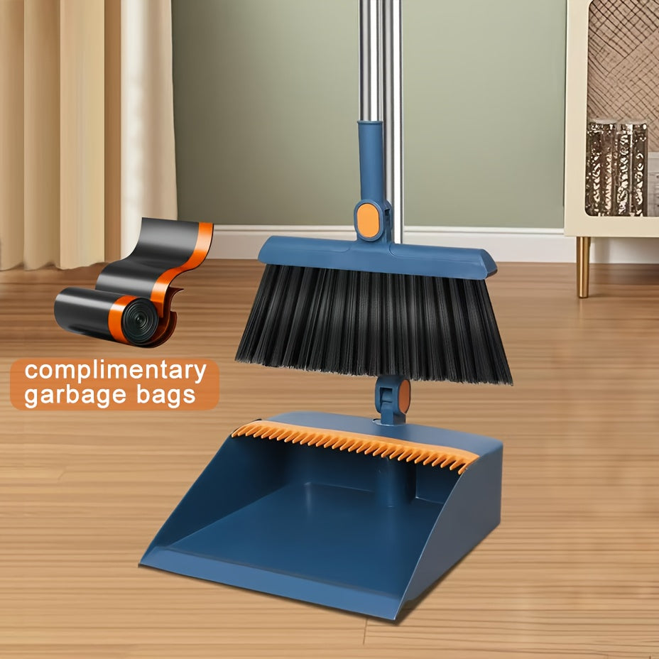 1 Set Heavy-Duty Rotatable Broom and Dustpan with Long Handle, Ergonomic Grip & Rotating Mechanism - Heavy-Duty Floor Sweeper System with Removable Dustpan & Broom Heads for Hard Floors, Carpet-like Surfaces - Ideal for Home, Kitchen, Office,