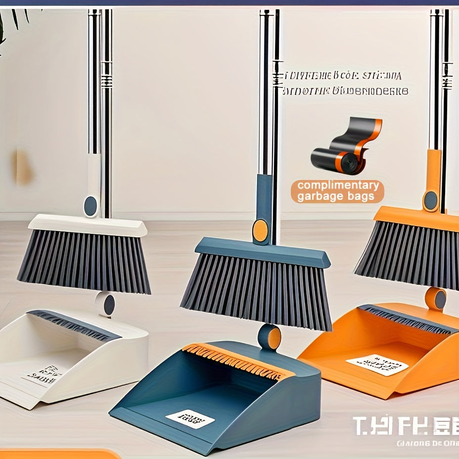 1 Set Heavy-Duty Rotatable Broom and Dustpan with Long Handle, Ergonomic Grip & Rotating Mechanism - Heavy-Duty Floor Sweeper System with Removable Dustpan & Broom Heads for Hard Floors, Carpet-like Surfaces - Ideal for Home, Kitchen, Office,