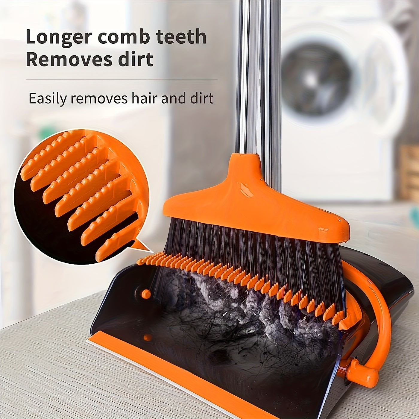 1pc Broom And Dustpan Set, Household Broom Cleaning for Office Home Kitchen Lobby Floor Use, Upright Standing Dustpan Broom Set 36in-49in