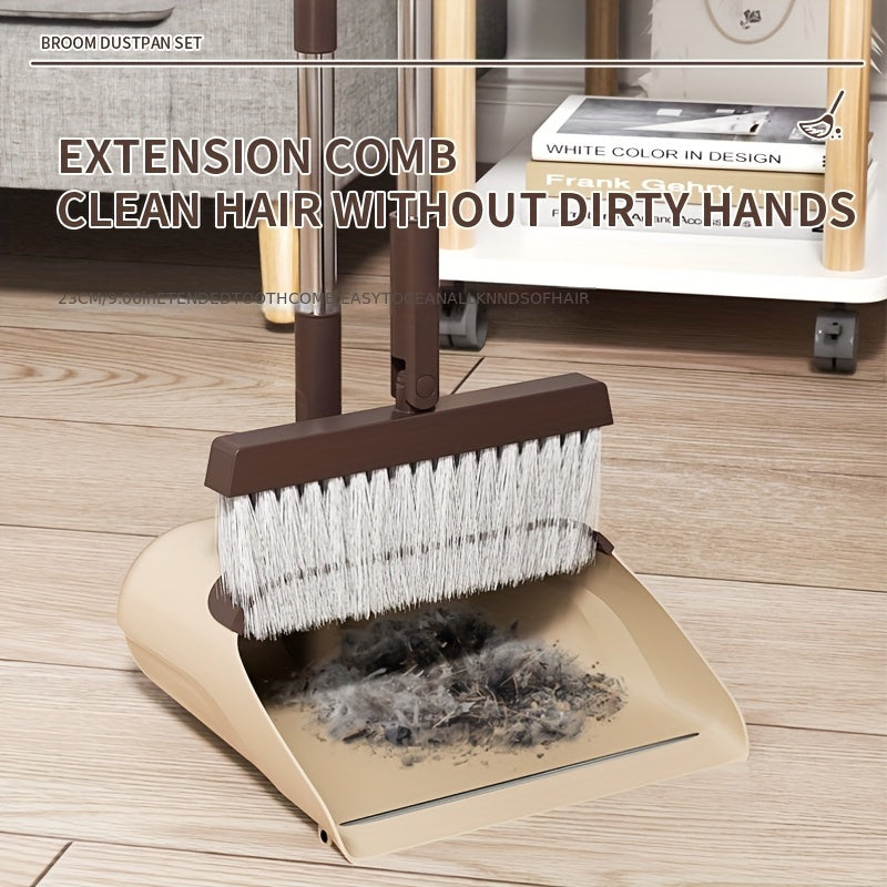 1 Set, Broom And Dustpan Set Combination, Thickened Rotatable Folding Stainless Steel Rod, Durable Soft Hair Broom, Plastic Non-stick Hair, Thickened Design, Suitable for Pet Hair Removal, Bedroom, Living Room, Courtyard Cleaning Supplies.