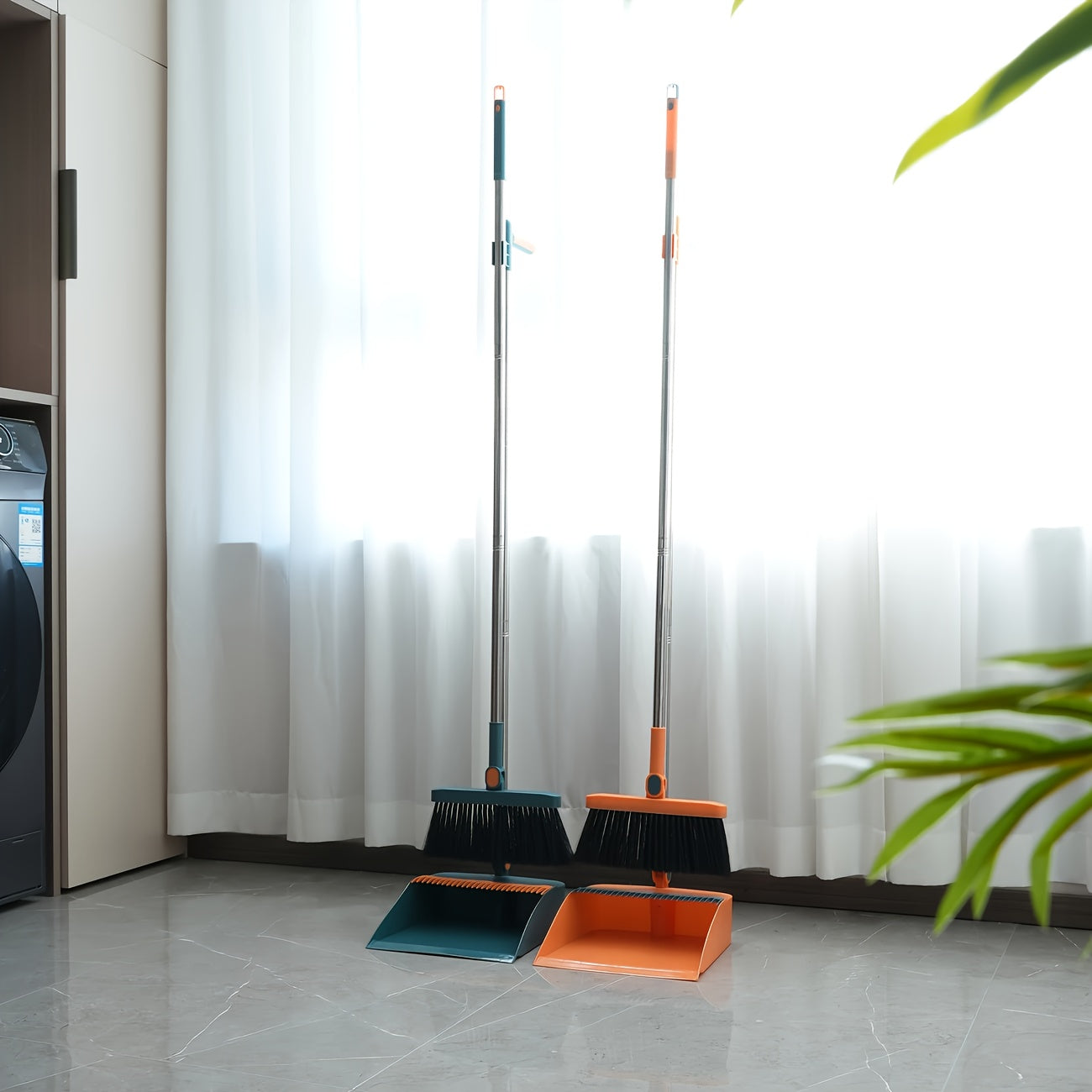 1 Set/2pcs Household Long Handle Broom And Dustpan Set, Upright Foldable Rotatable Broom Set With Comb Teeth, Great For Household Cleaning, Cleaning Office Kitchen Wood Floor Pet Hair, Indoor Cleaning Supplies, Cleaning Tools, Home Decor