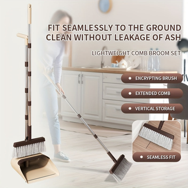 1 Set, Broom And Dustpan Set Combination, Thickened Rotatable Folding Stainless Steel Rod, Durable Soft Hair Broom, Plastic Non-stick Hair, Thickened Design, Suitable for Pet Hair Removal, Bedroom, Living Room, Courtyard Cleaning Supplies.