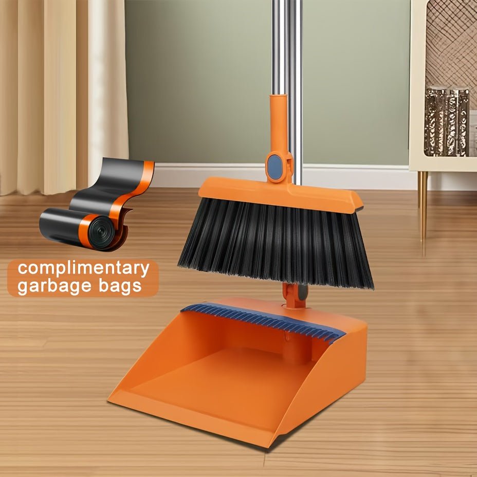 1 Set Heavy-Duty Rotatable Broom and Dustpan with Long Handle, Ergonomic Grip & Rotating Mechanism - Heavy-Duty Floor Sweeper System with Removable Dustpan & Broom Heads for Hard Floors, Carpet-like Surfaces - Ideal for Home, Kitchen, Office,