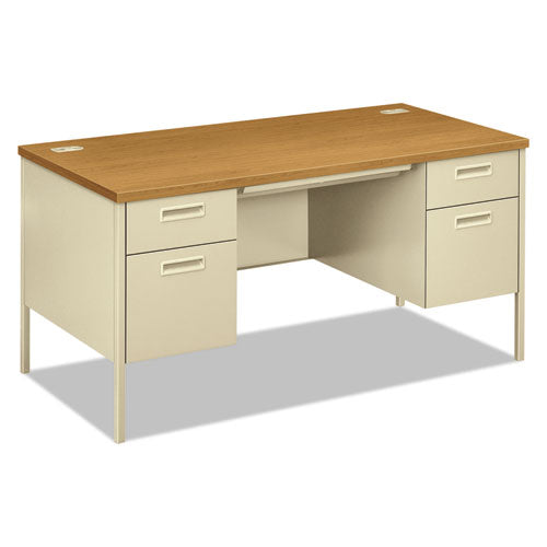 HON Metro Classic Series Double Pedestal Desk, Flush Panel Scs, 60" X 30" X 29.5", Harvest-putty
