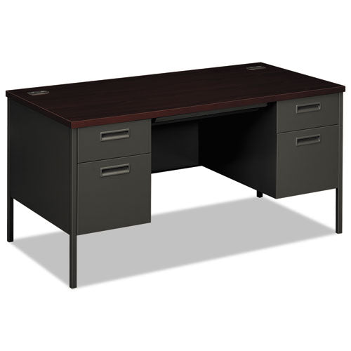 HON Metro Classic Series Double Pedestal Desk, Flush Panel, 60" X 30" X 29.5", Mahogany-charcoal