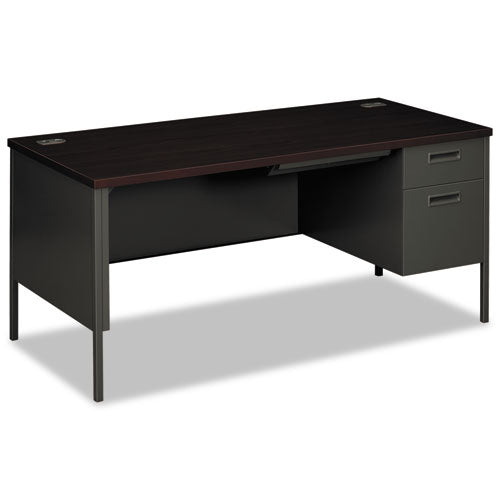 HON Metro Classic Series Right Pedestal "l" Workstation Desk, 66" X 30" X 29.5", Mahogany-charcoal