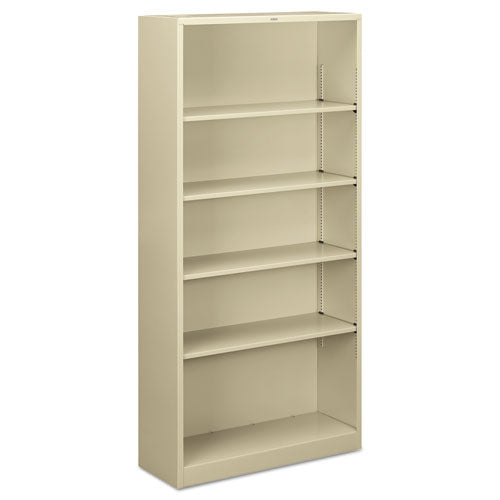 HON Metal Bookcase, Five-shelf, 34-1-2w X 12-5-8d X 71h, Putty