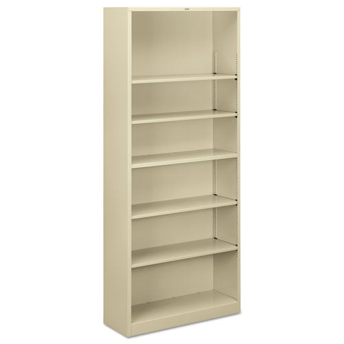 HON Metal Bookcase, Six-shelf, 34-1-2w X 12-5-8d X 81-1-8h, Putty