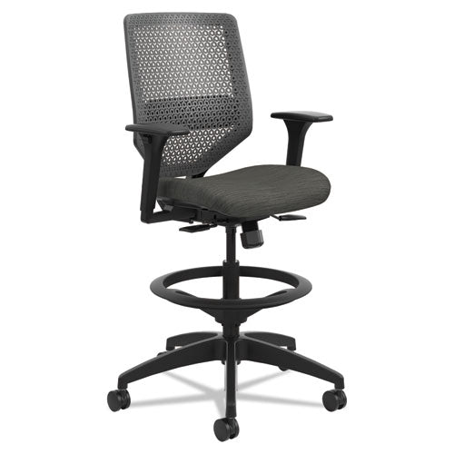HON Solve Series Reactiv Back Task Stool, 33" Seat Height, Supports Up To 300 Lbs., Ink Seat-charcoal Back, Black Base