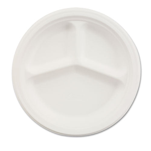 Paper Dinnerware, 3-comp Plate, 10 1-4" Dia, White, 500-carton