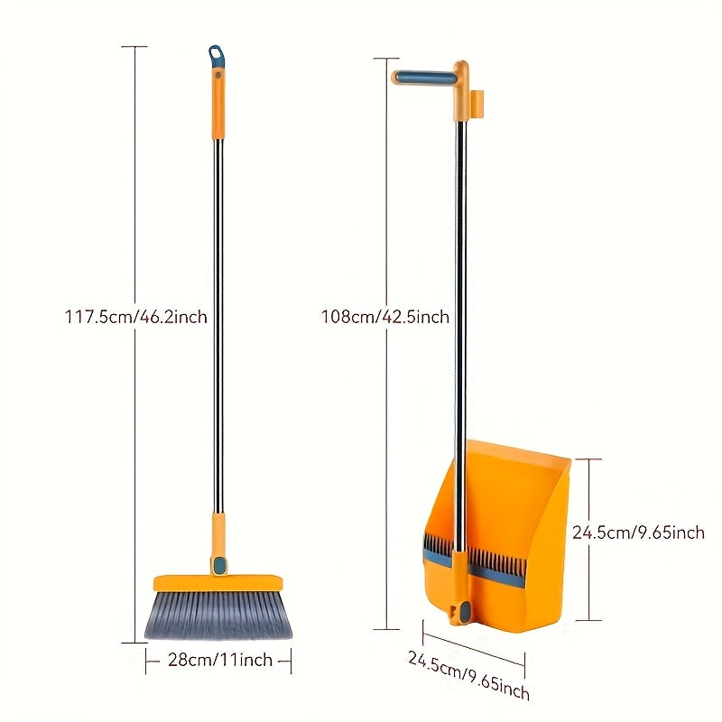 1 Set Heavy-Duty Rotatable Broom and Dustpan with Long Handle, Ergonomic Grip & Rotating Mechanism - Heavy-Duty Floor Sweeper System with Removable Dustpan & Broom Heads for Hard Floors, Carpet-like Surfaces - Ideal for Home, Kitchen, Office,