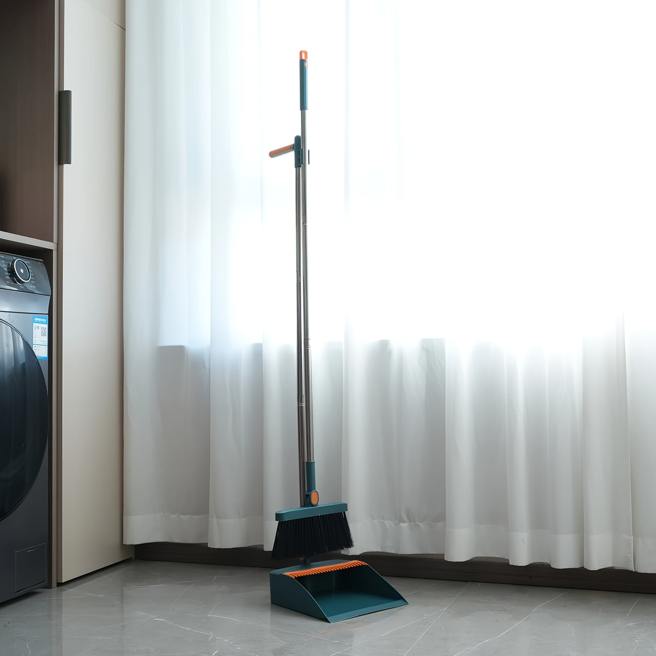 1 Set/2pcs Household Long Handle Broom And Dustpan Set, Upright Foldable Rotatable Broom Set With Comb Teeth, Great For Household Cleaning, Cleaning Office Kitchen Wood Floor Pet Hair, Indoor Cleaning Supplies, Cleaning Tools, Home Decor