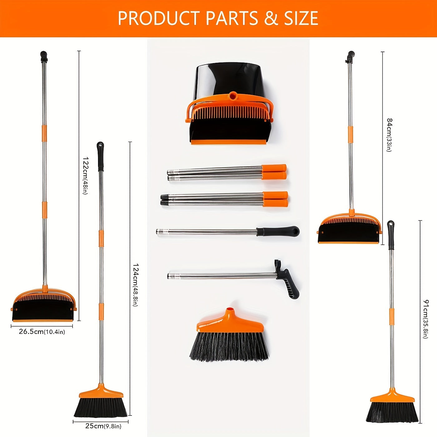 1pc Broom And Dustpan Set, Household Broom Cleaning for Office Home Kitchen Lobby Floor Use, Upright Standing Dustpan Broom Set 36in-49in