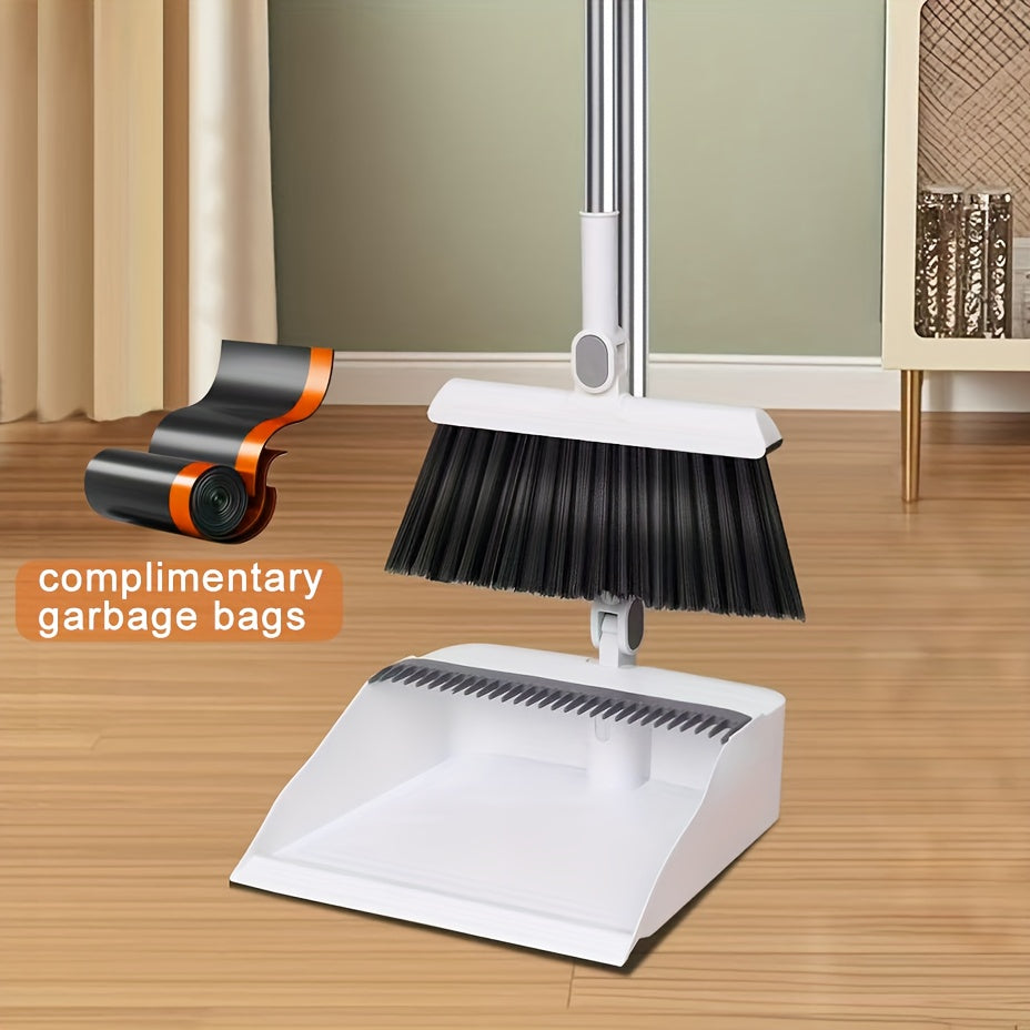 1 Set Heavy-Duty Rotatable Broom and Dustpan with Long Handle, Ergonomic Grip & Rotating Mechanism - Heavy-Duty Floor Sweeper System with Removable Dustpan & Broom Heads for Hard Floors, Carpet-like Surfaces - Ideal for Home, Kitchen, Office,