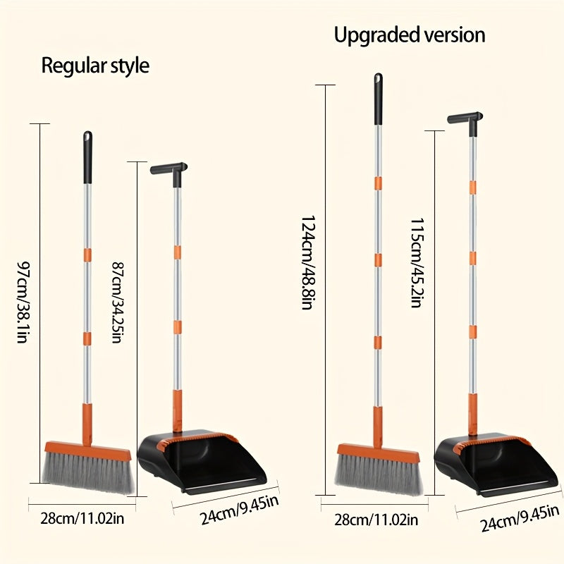 1 Set, Broom And Dustpan Set Combination, Thickened Rotatable Folding Stainless Steel Rod, Durable Soft Hair Broom, Plastic Non-stick Hair, Thickened Design, Suitable for Pet Hair Removal, Bedroom, Living Room, Courtyard Cleaning Supplies.