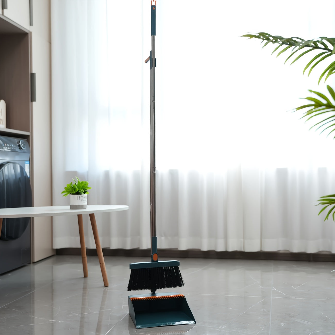 1 Set/2pcs Household Long Handle Broom And Dustpan Set, Upright Foldable Rotatable Broom Set With Comb Teeth, Great For Household Cleaning, Cleaning Office Kitchen Wood Floor Pet Hair, Indoor Cleaning Supplies, Cleaning Tools, Home Decor
