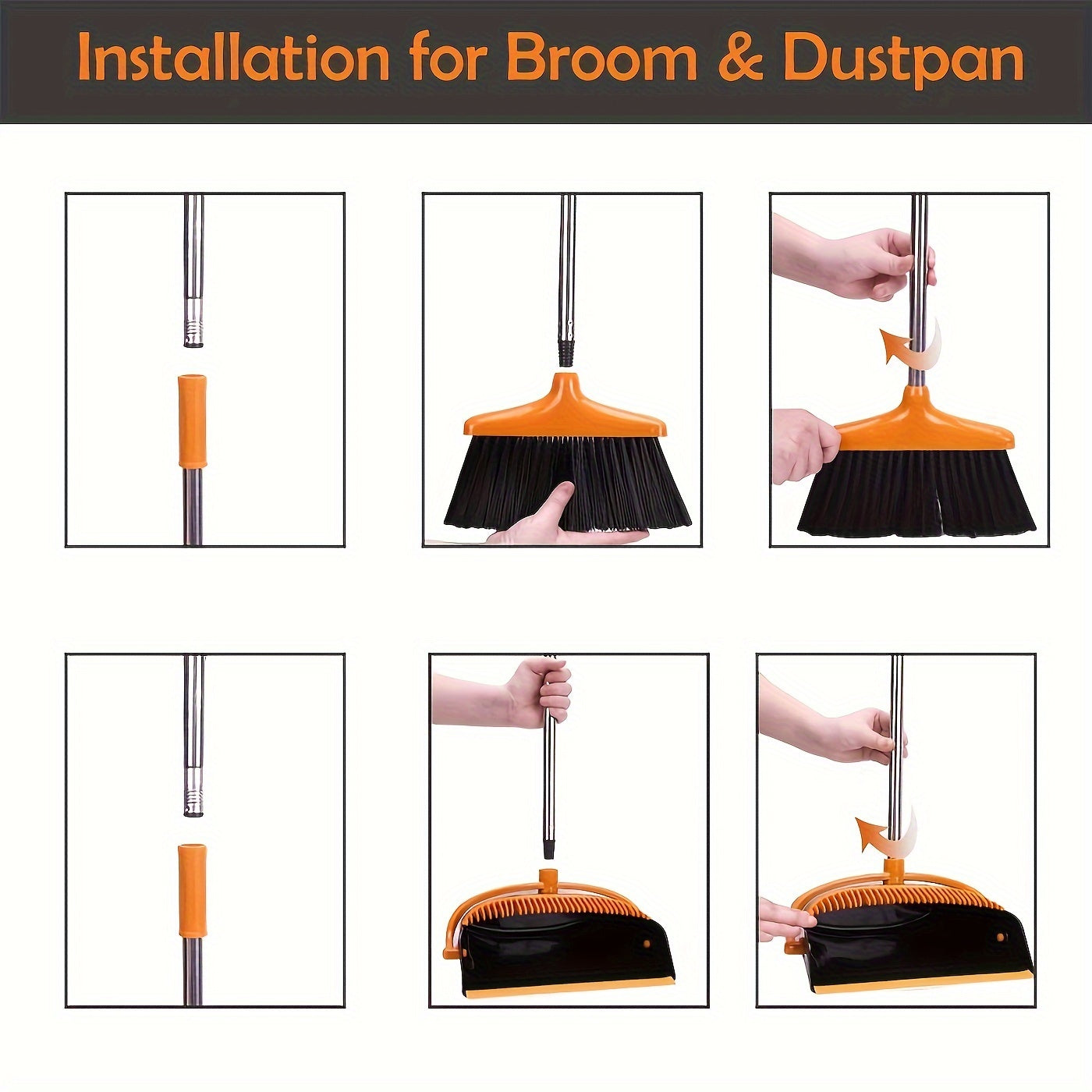 1pc Broom And Dustpan Set, Household Broom Cleaning for Office Home Kitchen Lobby Floor Use, Upright Standing Dustpan Broom Set 36in-49in
