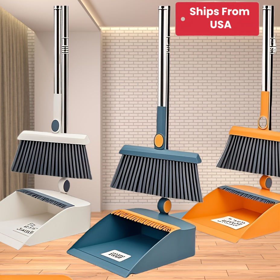 1 Set, Household Broom And Dustpan Set, Durable Sweeping Broom And Dustpan with Long Handle, Creative Dustpan with Comb Tooth, Floor Cleaning Tool, Pet Hair Removal, for Home Office School Dorm, Cleaning Supplies, Cleaning Gadgets